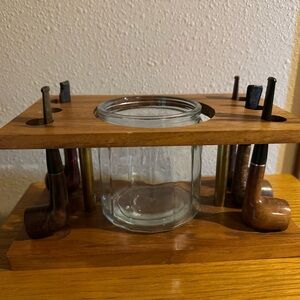 Wooden Pipe Stand with Glass Jar
